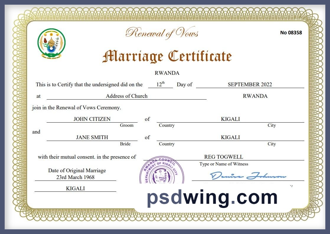 Rwanda Marriage Certificate (Word & PDF)
